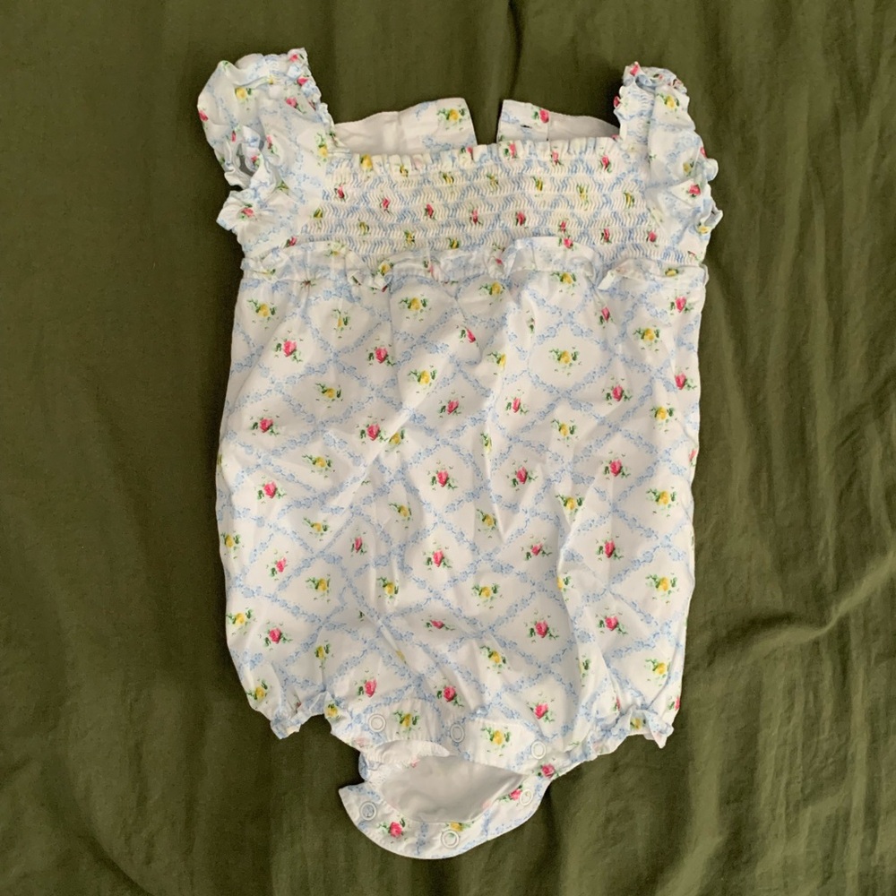 Janie and Jack Floral Romper - White and Blue